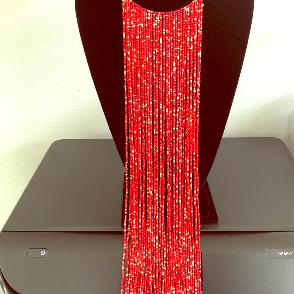 COPY - Indian tribal hand beaded red necklace 16”